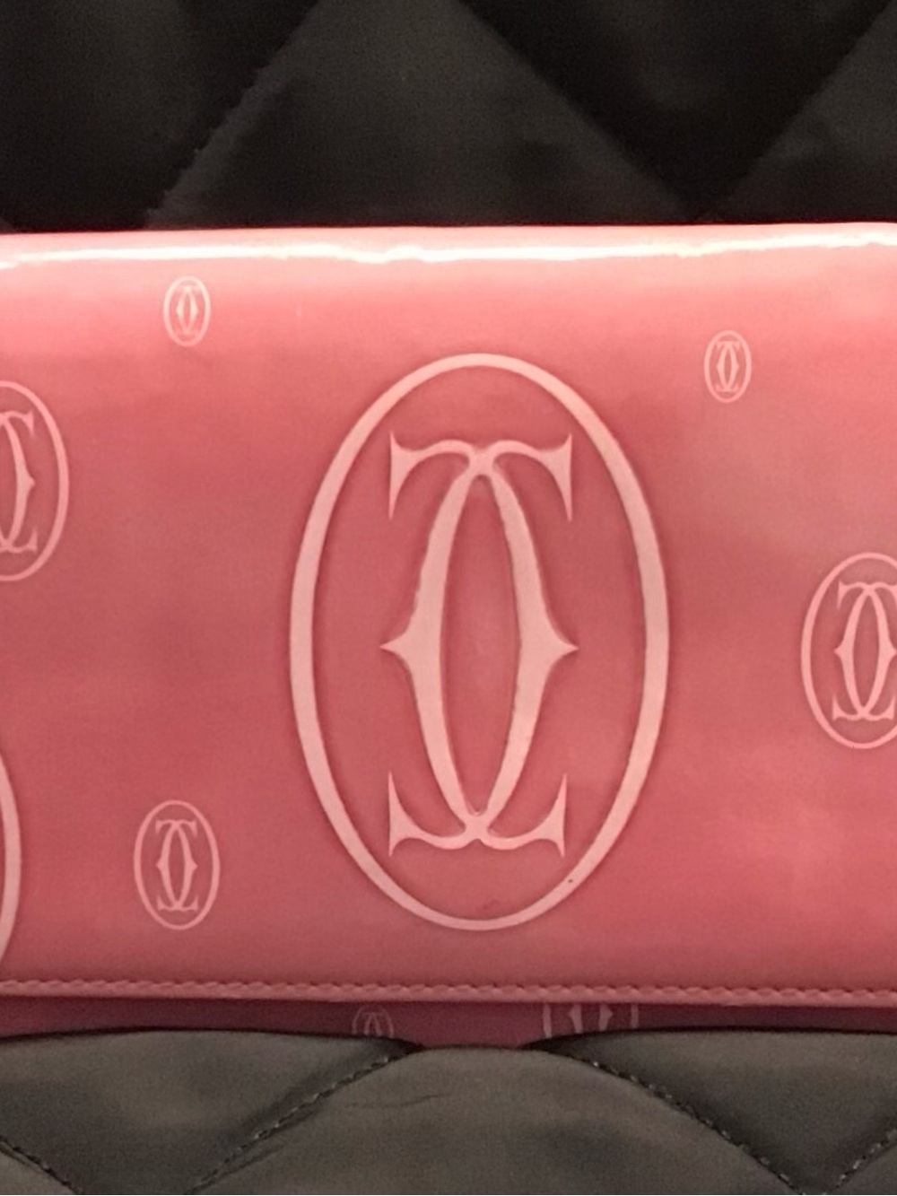 Cartier Pink Happy Birthday Monogram Patent Leather Wallet